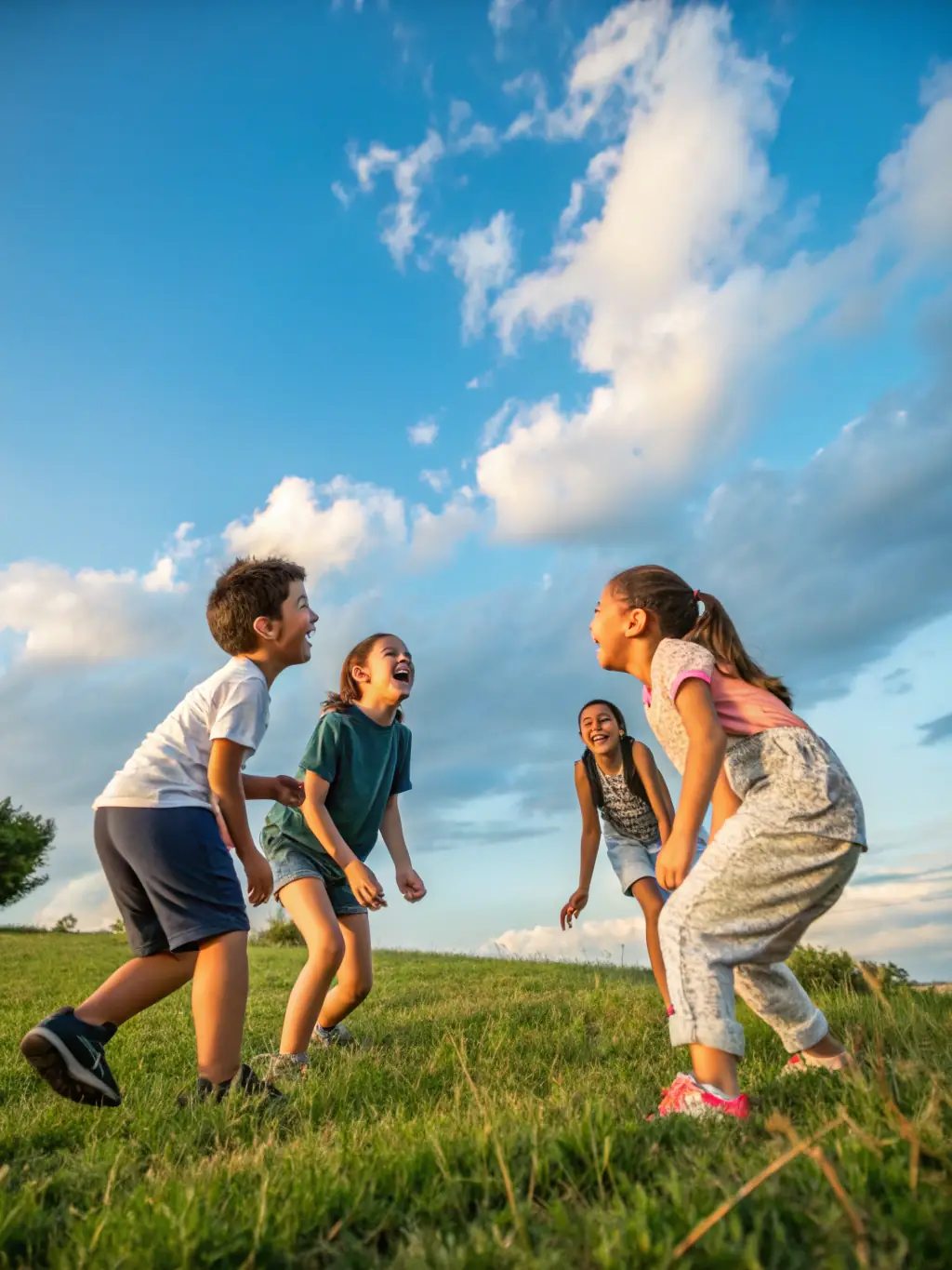 A group of children laughing and playing together in a safe and supportive SOS Children's Village environment, showcasing the joy and camaraderie fostered by the program.