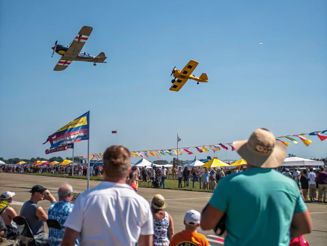 A vibrant image capturing a community event organized by GPAP, featuring vintage aircraft displays, interactive exhibits, and family-friendly activities.